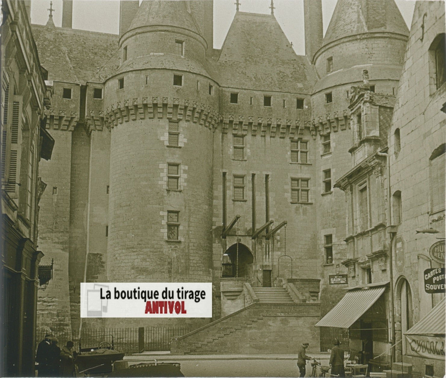 Château de Langeais, plaque verre, photo stéréoscopie, noir & blanc 6x13 cm