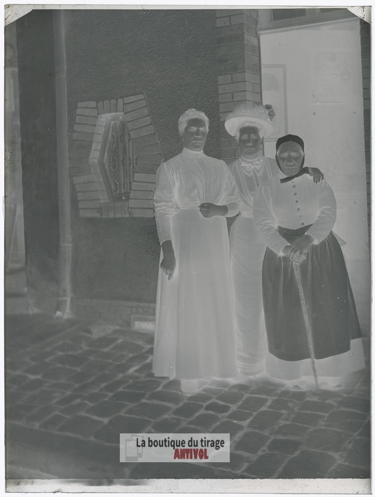 Marie Douet et sa famille, France, plaque verre, photo ancienne, négatif 9x12 cm