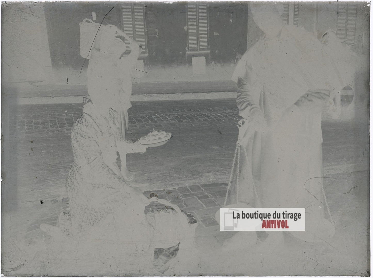 Marchands ambulants, Tunisie, plaque verre photo ancienne, négatif 9x12 cm