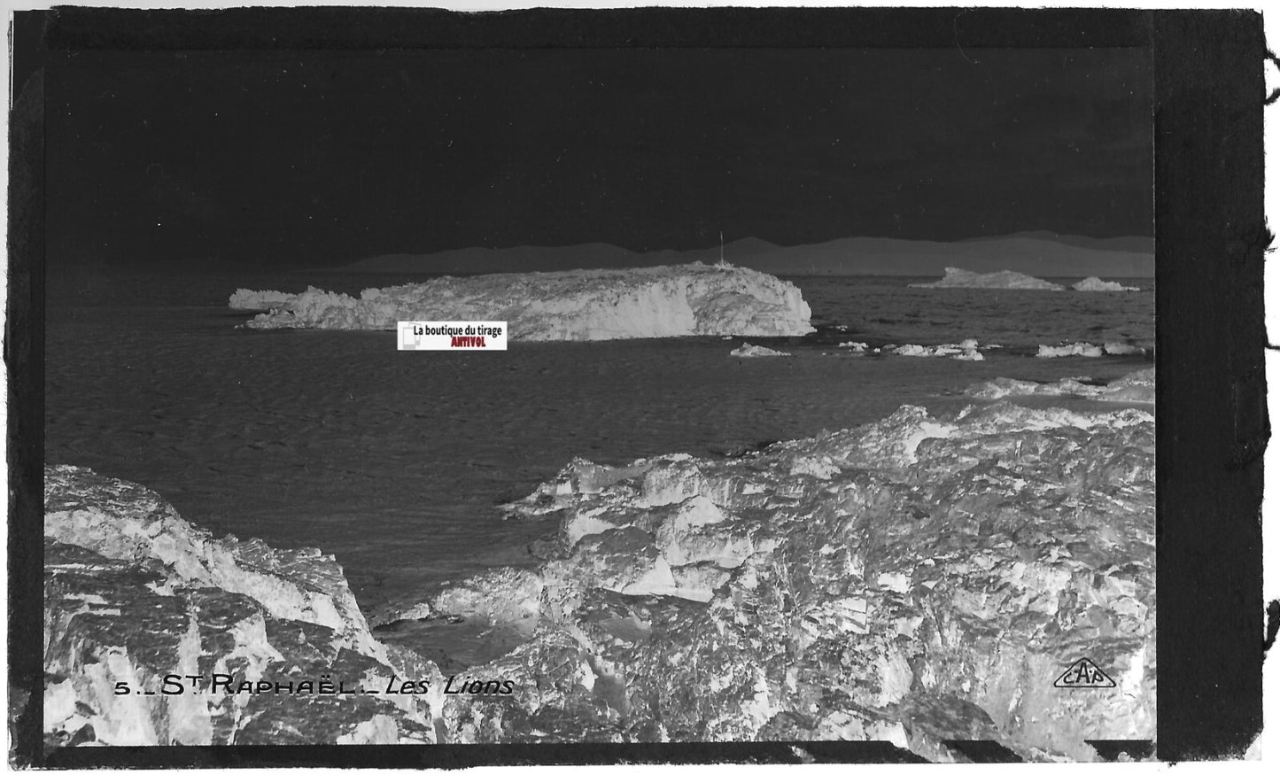Saint-Raphaël, Les Lions, mer, Plaque verre photo, négatif noir & blanc 9x14 cm