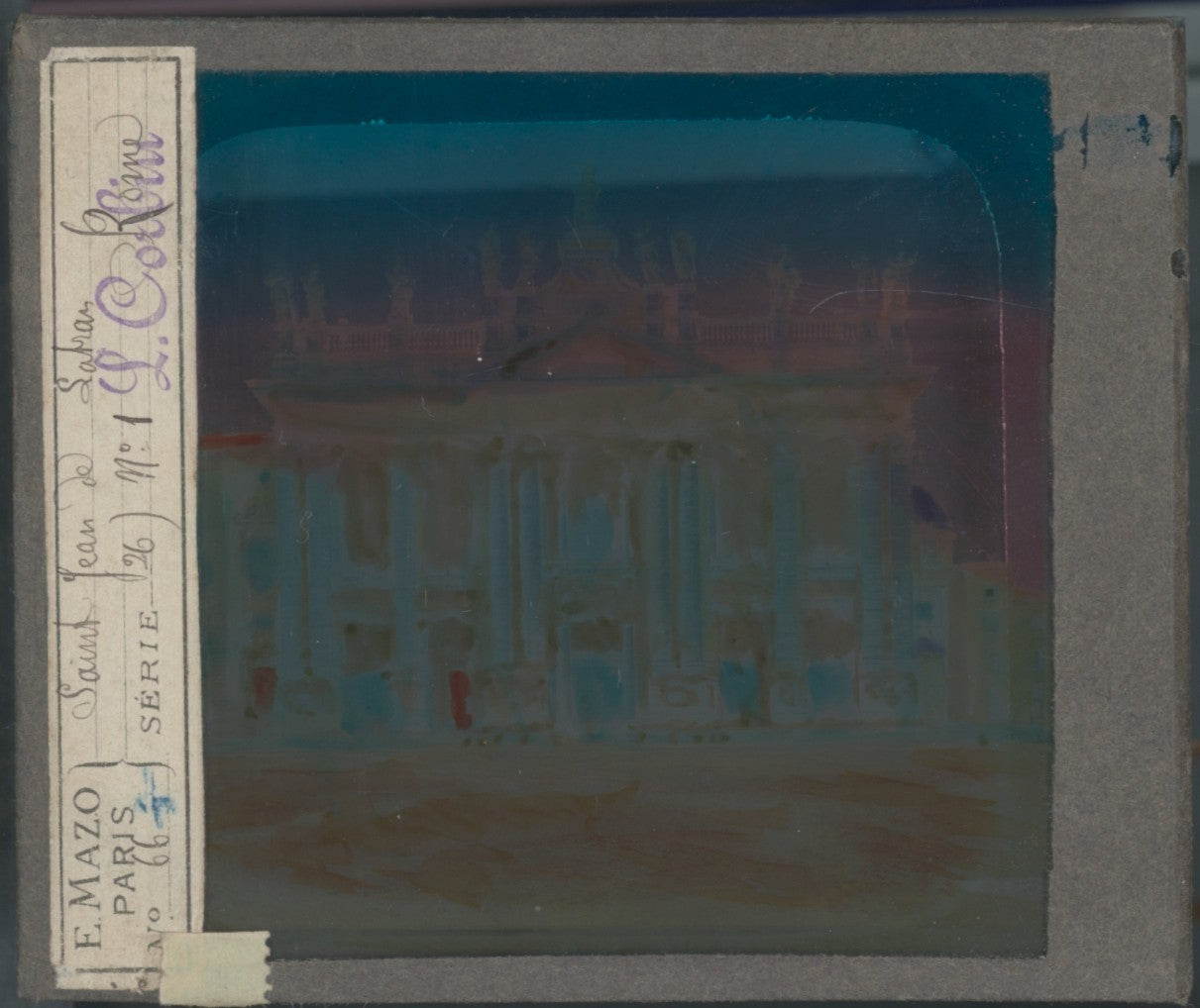 Saint-Jean-de-Latran, Rome, Italie, plaque ancienne verre couleur, 8,5x10 cm