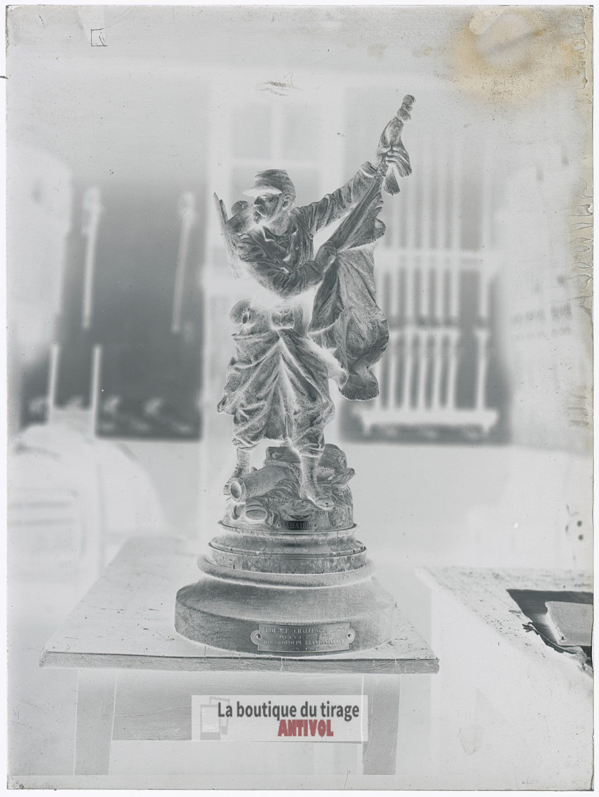 Trophée, groupe Blandan de Nancy, plaque verre, photo ancienne, négatif 9x12 cm