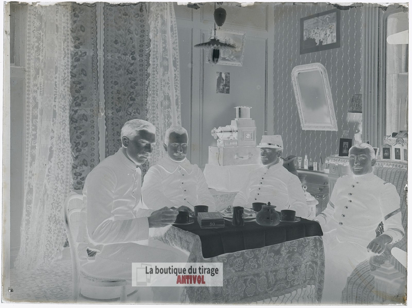 Réveillon des soldats, Paris, plaque verre, photo ancienne, négatif 9x12 cm