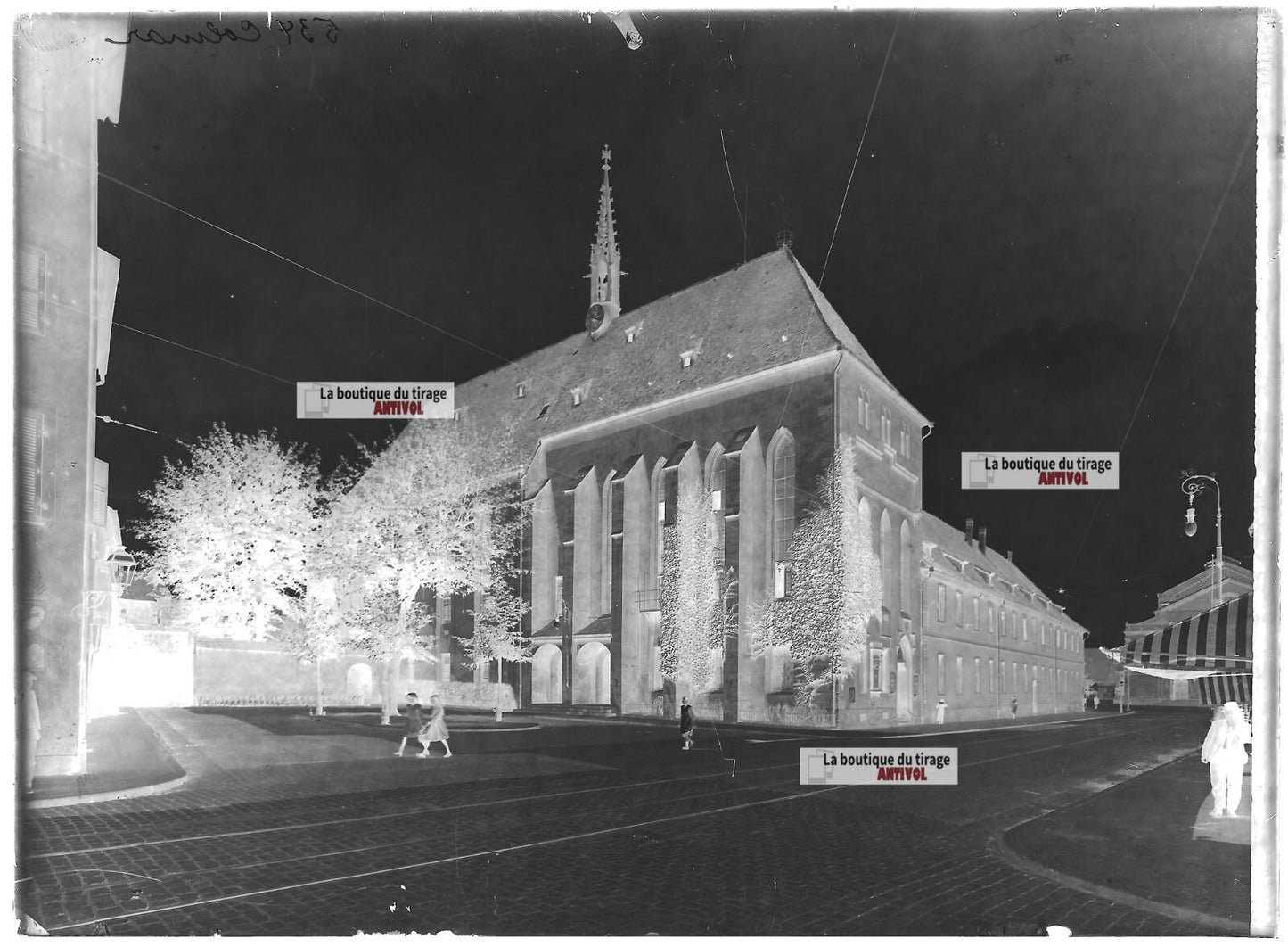 Plaque verre photo ancienne négatif noir et blanc 13x18 cm Colmar Catherinettes
