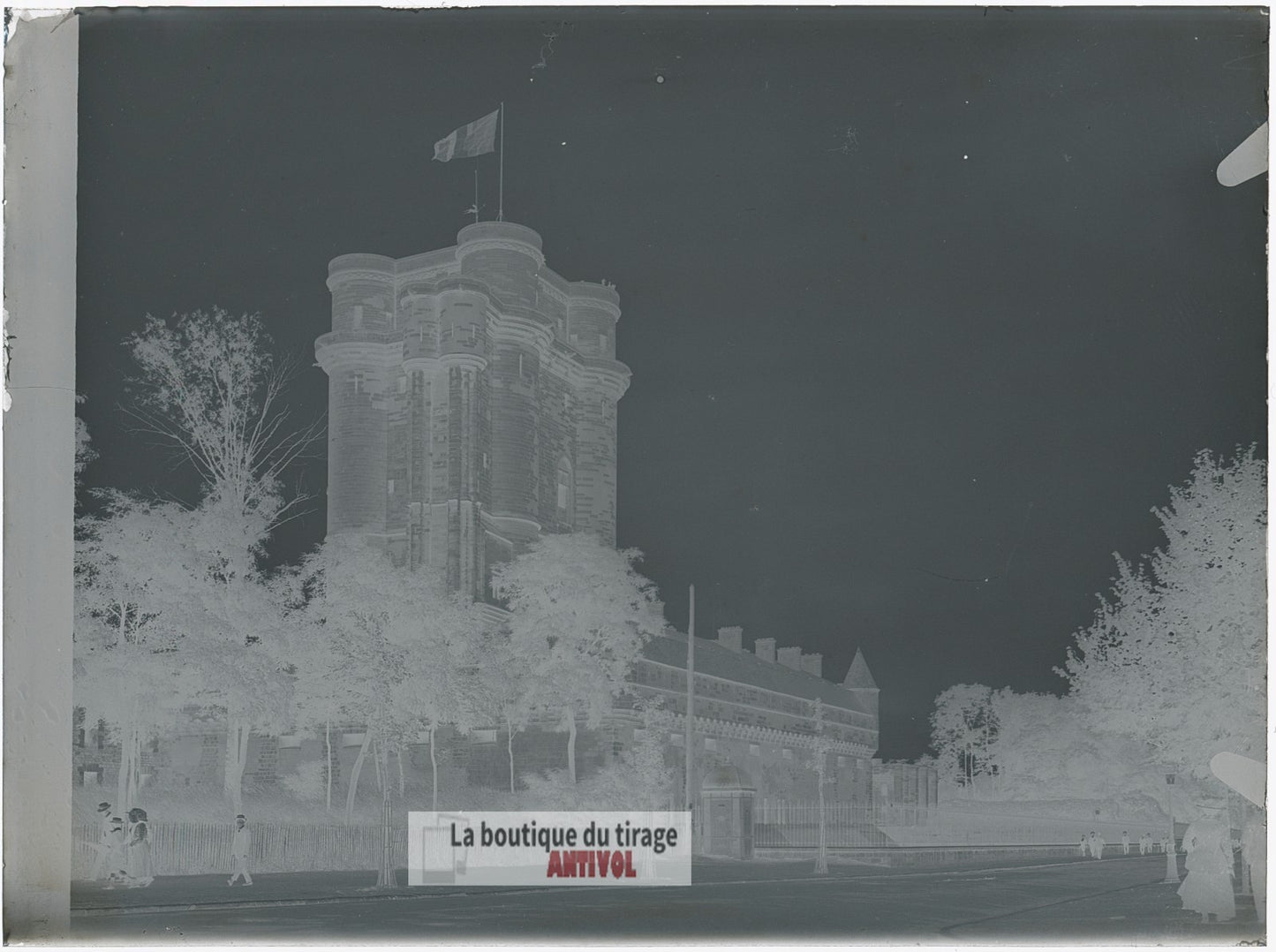 Donjon de Vincennes, France, plaque verre, photo ancienne, négatif 9x12 cm