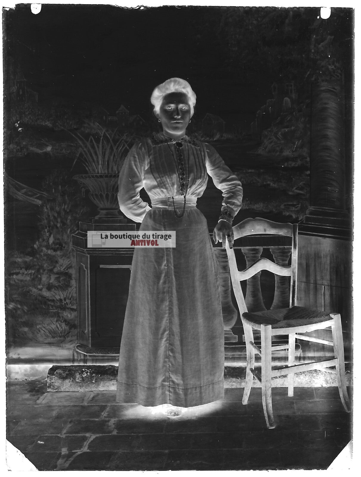 Plaque verre photo ancienne négatif noir et blanc 9x12 cm femme glass plate