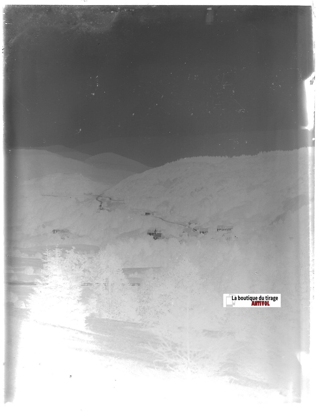 Paysage, montagne, Plaque verre photo ancienne, négatif noir & blanc 9x12 cm