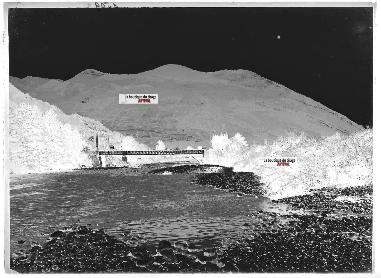 Plaque verre photo ancienne négatif noir et blanc 13x18 cm Bielle montagne