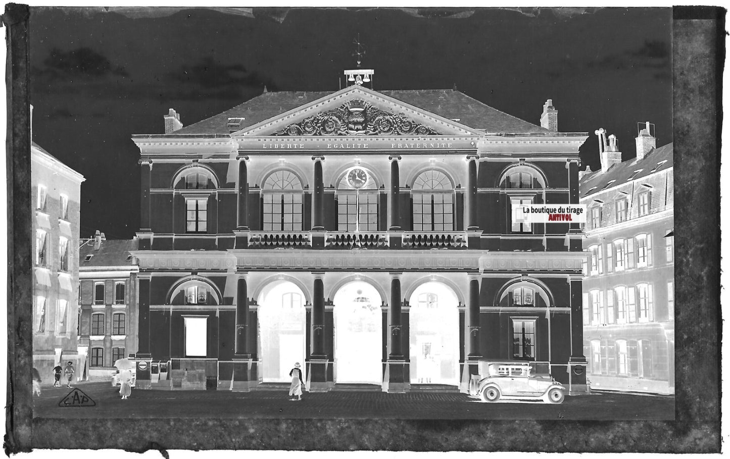 Plaque de verre photo ancienne, négatif noir & blanc 9x14 cm, Sedan, voitures