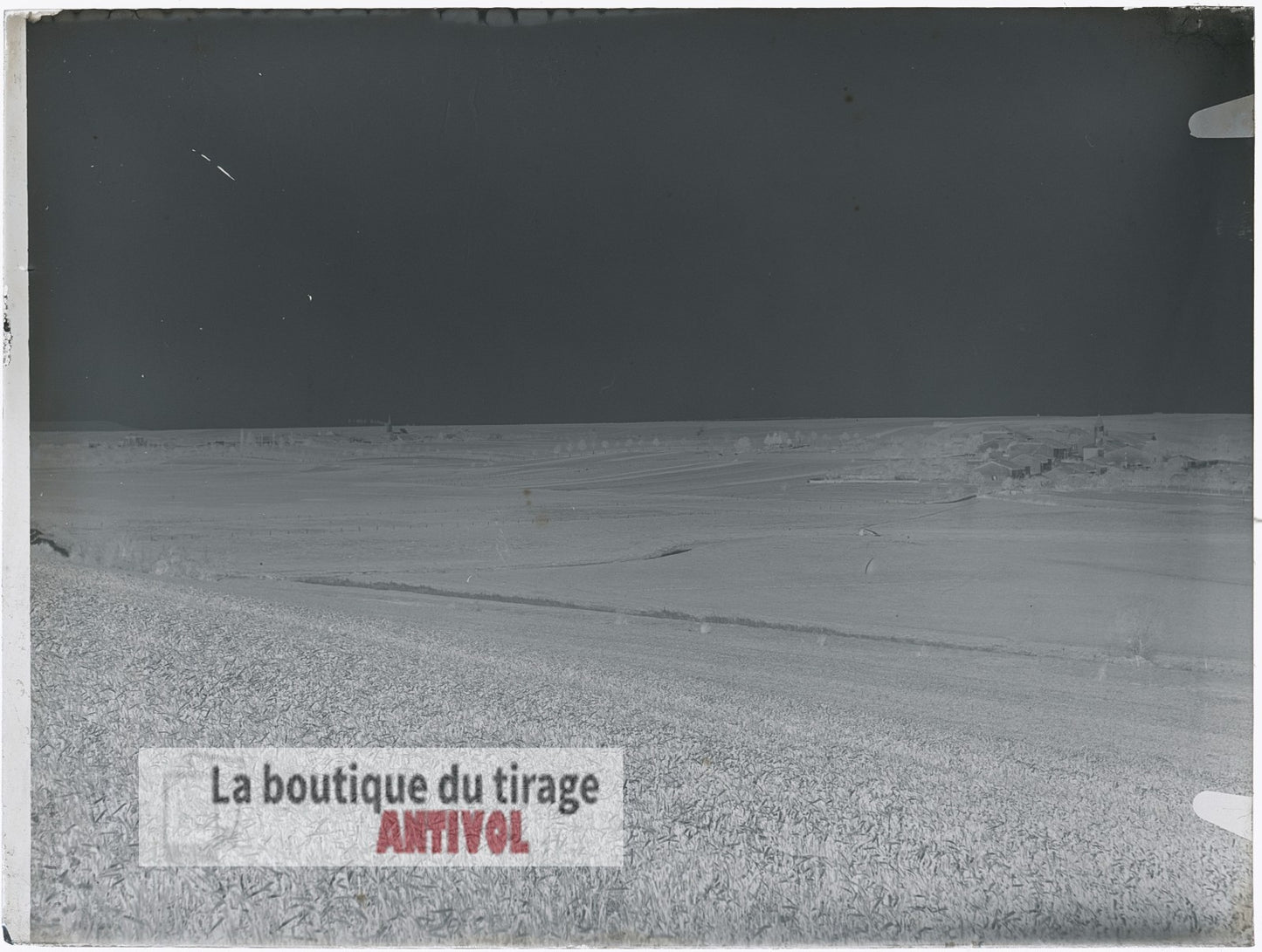 Panorama rural, France, village, plaque verre, photo ancienne, négatif 9x12 cm