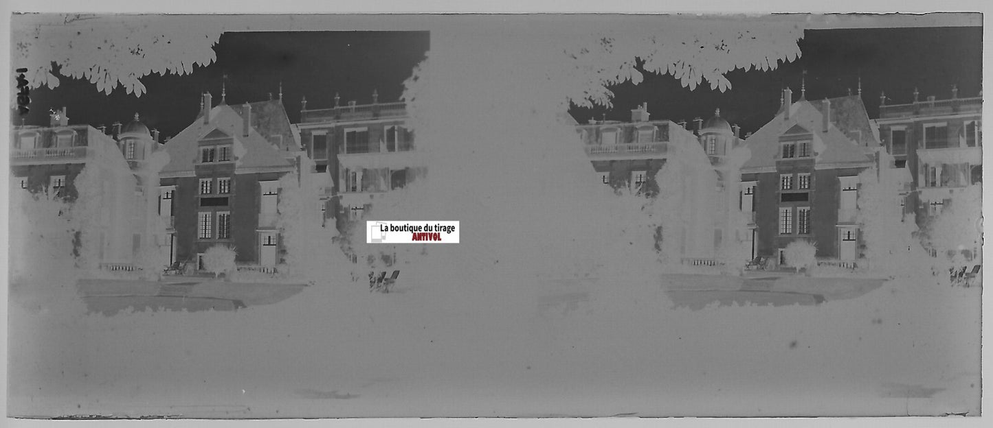 Vichy hôtel, Plaque verre photo stéréoscopique, négatif noir & blanc 4,5x10,7 cm