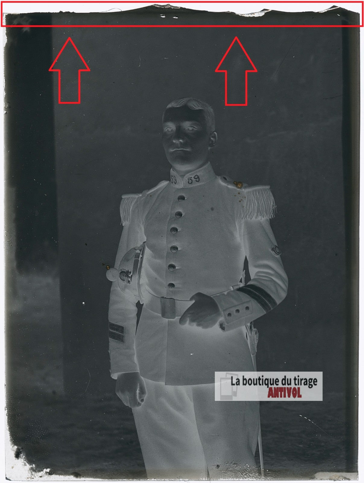 Portrait soldat, 59ᵉ régiment, plaque verre photo ancienne, négatif 9x12 cm