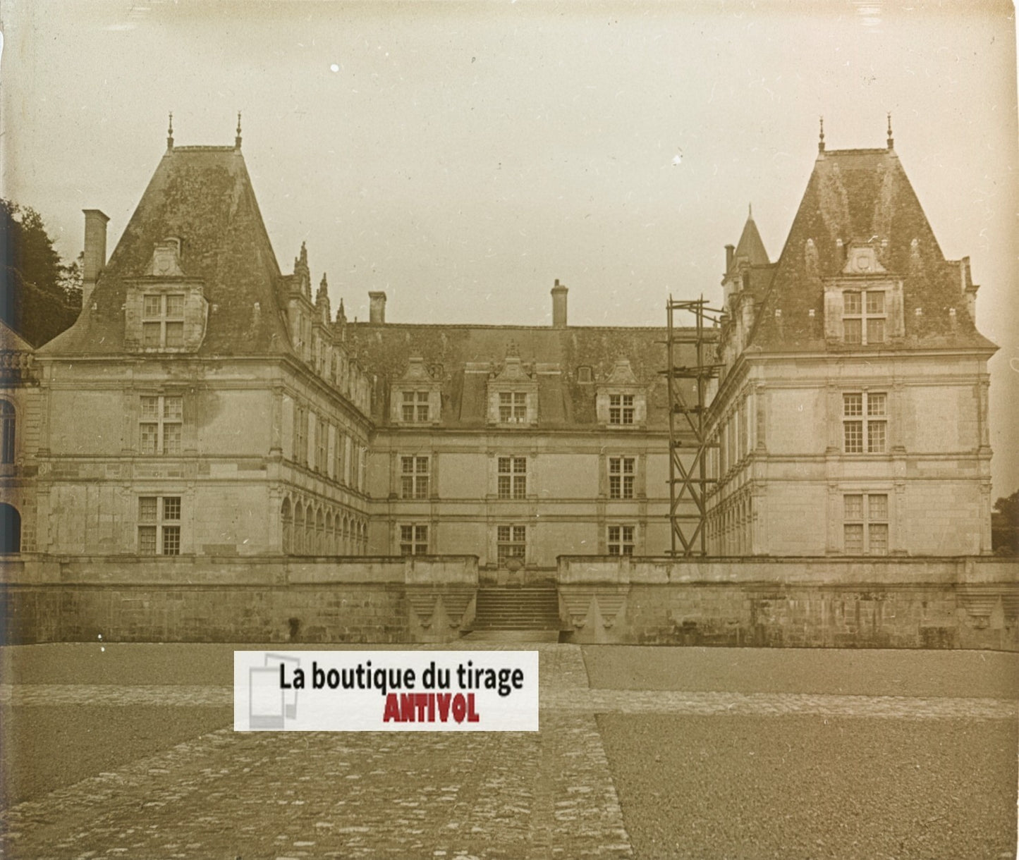 Château de Villandry, plaque verre, photo stéréoscopie, noir & blanc 6x13 cm