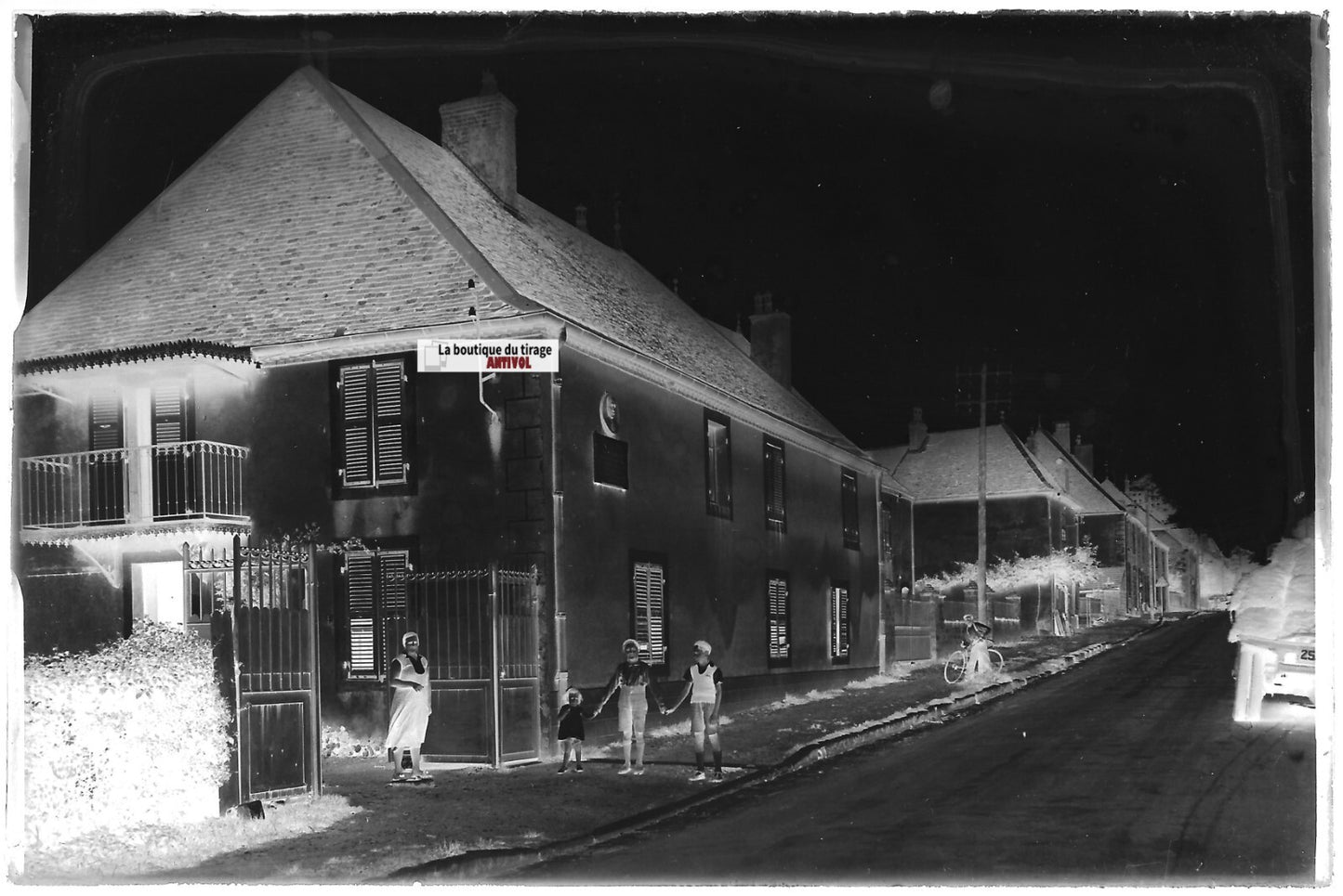 Mont-sous-Vaudrey, enfants, Plaque verre photo, négatif noir & blanc 10x15 cm