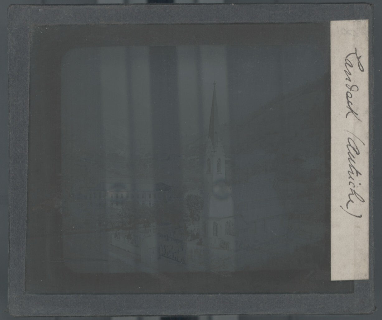Église Landeck, Autriche, photo plaque verre, noir & blanc, positif 8,5x10 cm