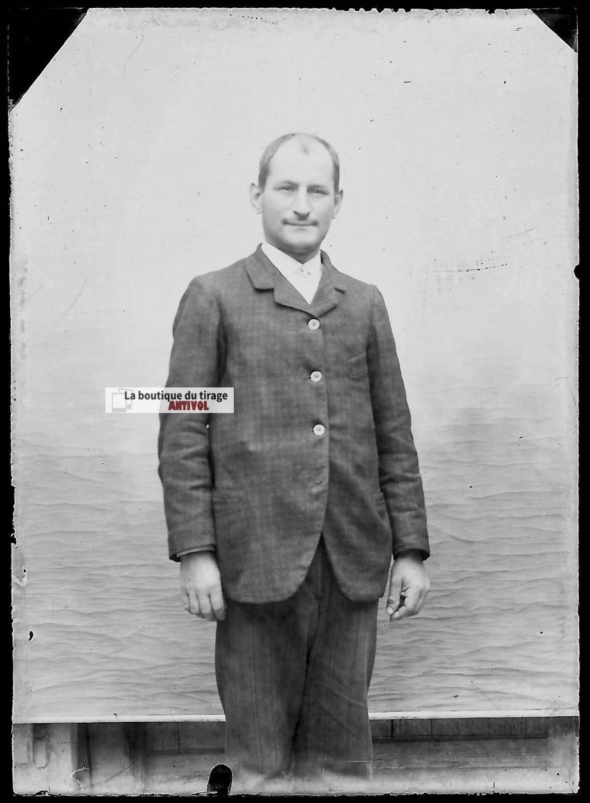 Plaque verre photo ancienne négatif noir et blanc 6x9 cm homme monsieur vintage