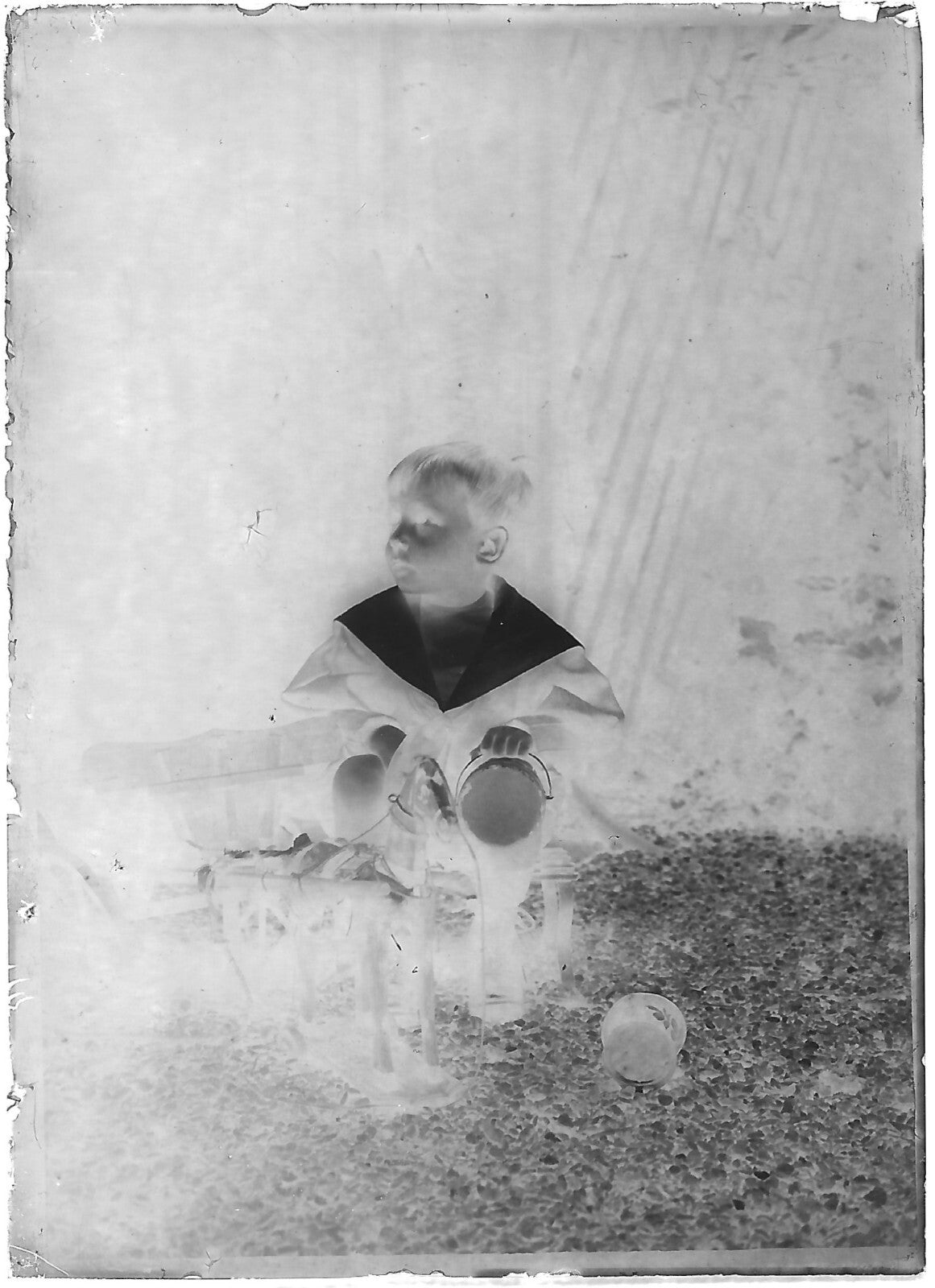 Plaque verre photo négatif noir et blanc 6x9 cm enfant petit cheval glass plate