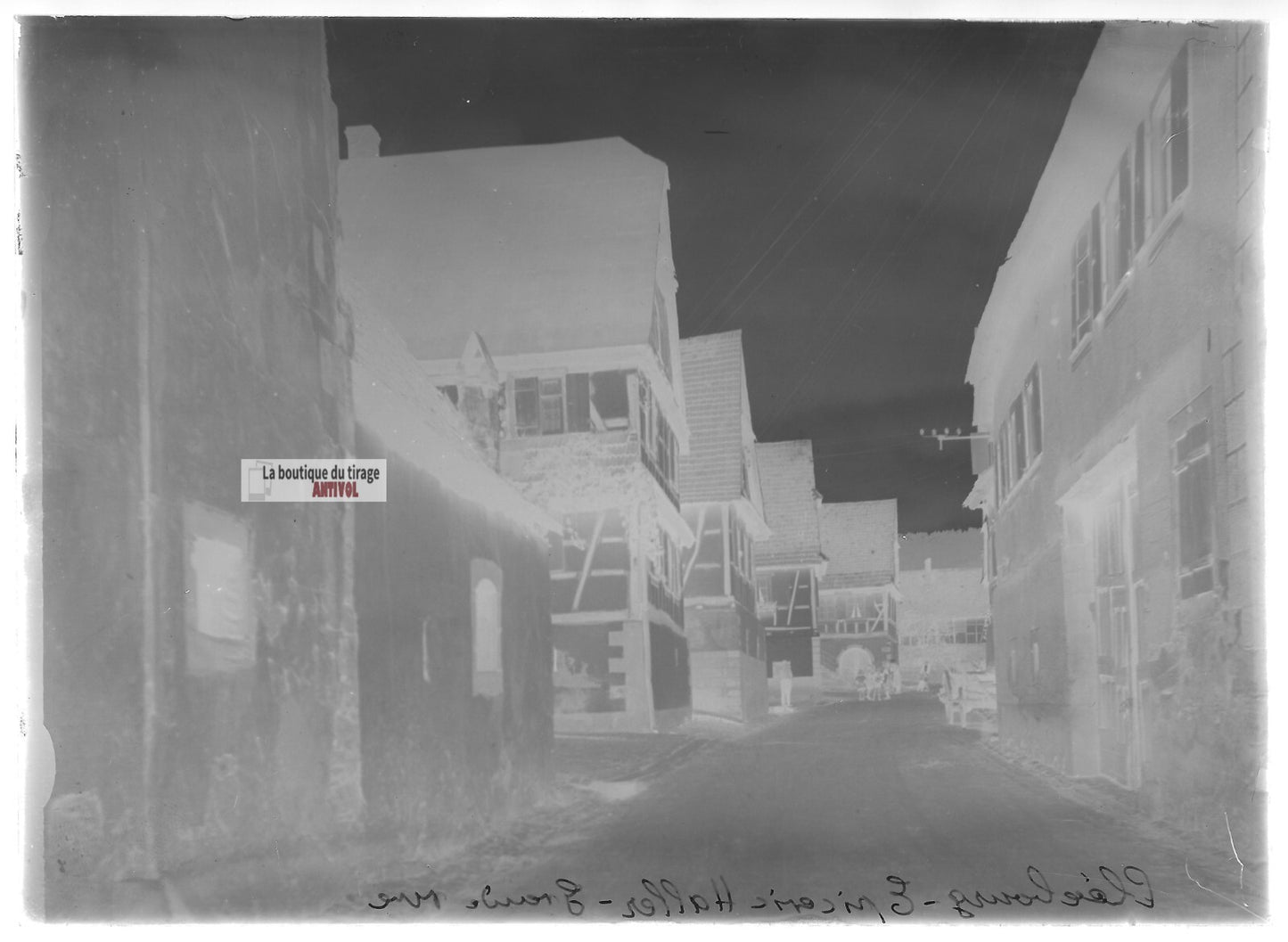 Plaque verre photo ancienne négatif noir et blanc 13x18 cm Cleebourg rue