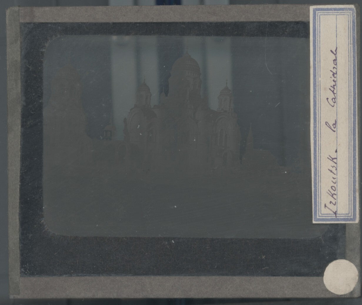 Cathédrale, Irkoutsk Russie, photo plaque verre, noir & blanc, positif 8,5x10 cm