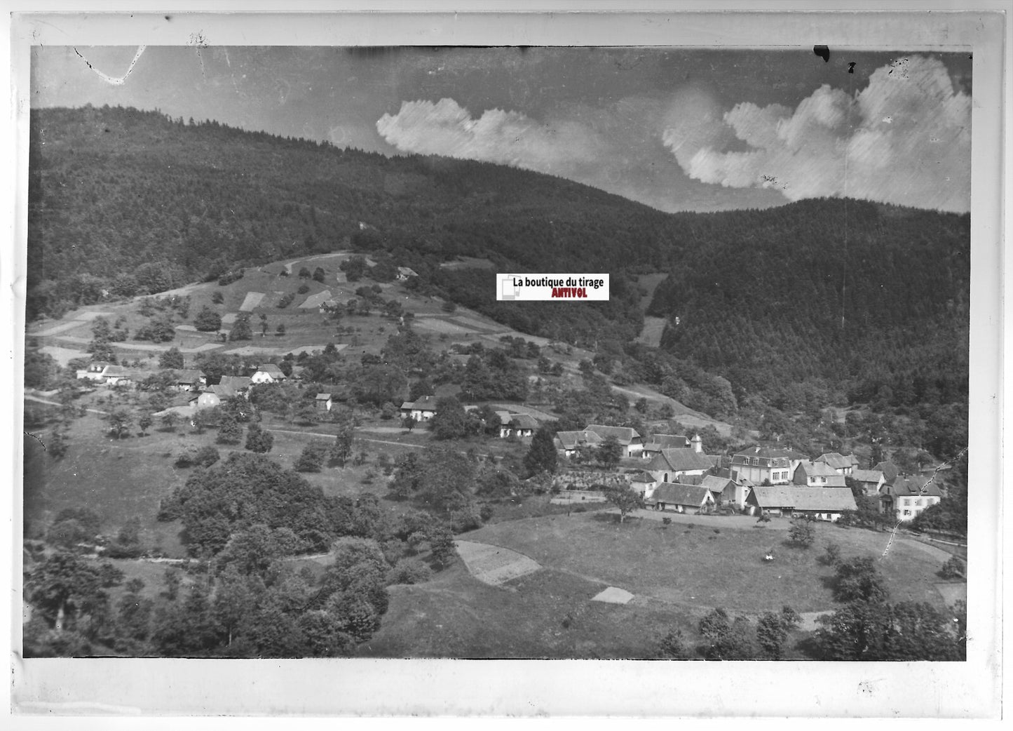 Village à situer, Plaque verre photo ancienne, positif noir et blanc 13x18 cm