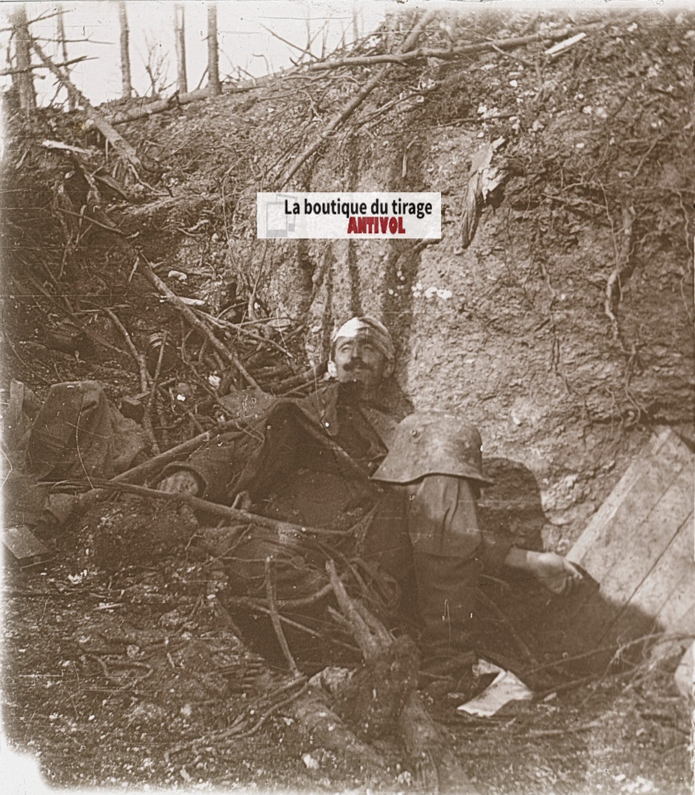 Bois de Hem, cadavre, WW1, plaque verre stéréo, photo ancienne 4,5x10,7 cm