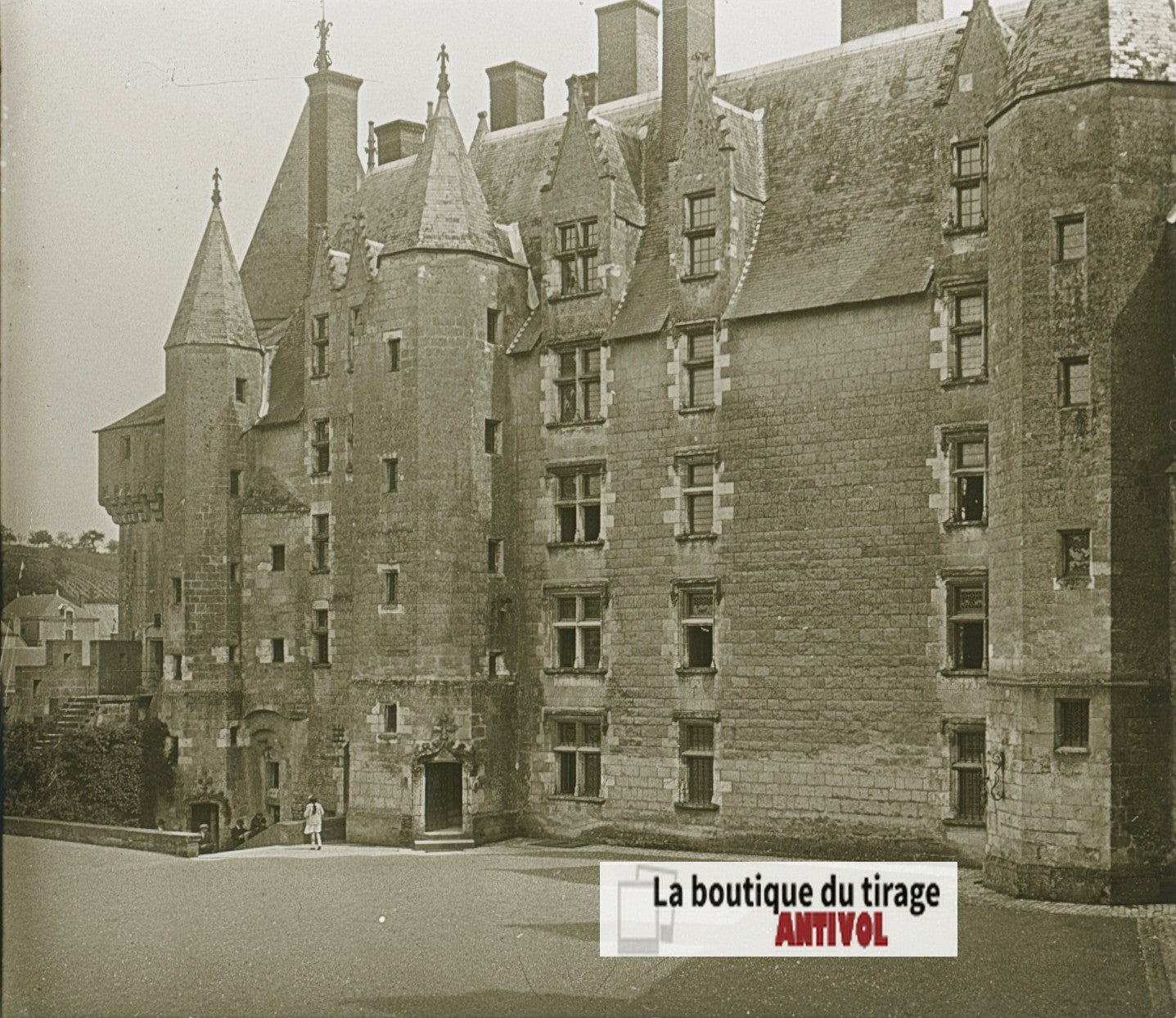 Château de Langeais, plaque verre, photo stéréoscopie, noir & blanc 6x13 cm