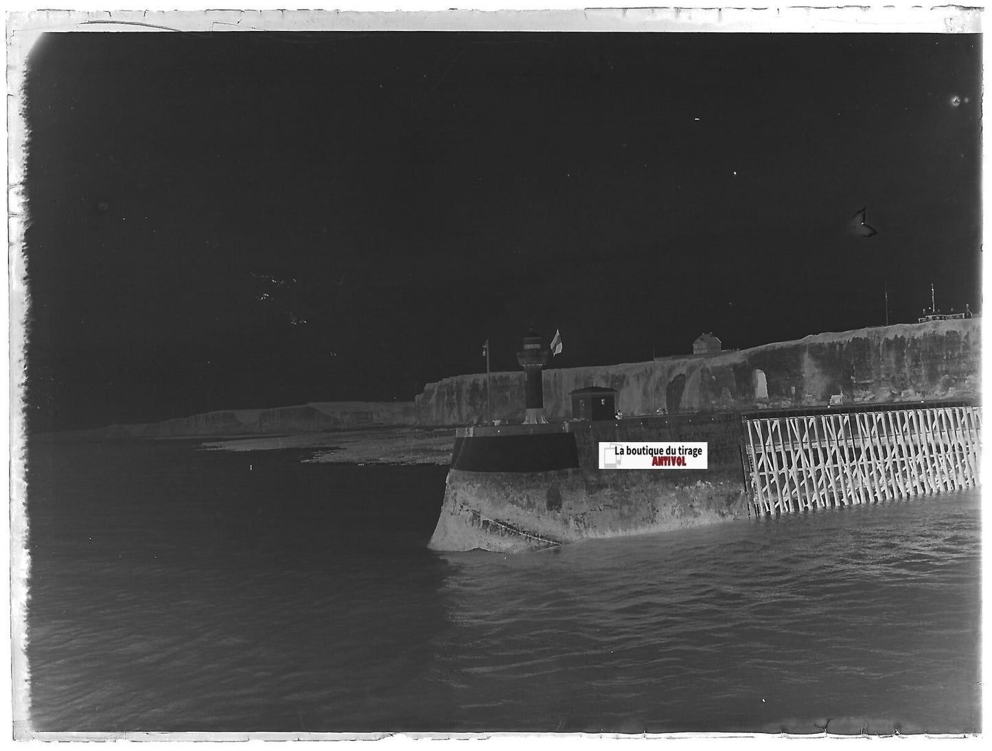 Dieppe, phare falaise, Plaque verre photo ancienne, négatif noir & blanc 9x12 cm