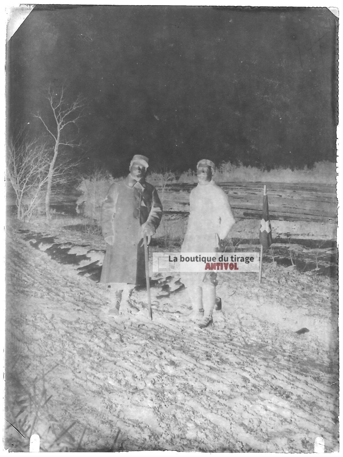 Plaque verre photo ancienne négatif noir et blanc 9x12 cm soldats glass plate