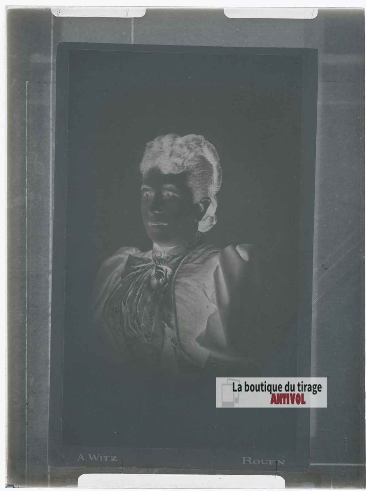 Portrait d'une femme, Belle Époque, plaque verre photo ancienne, négatif 9x12 cm