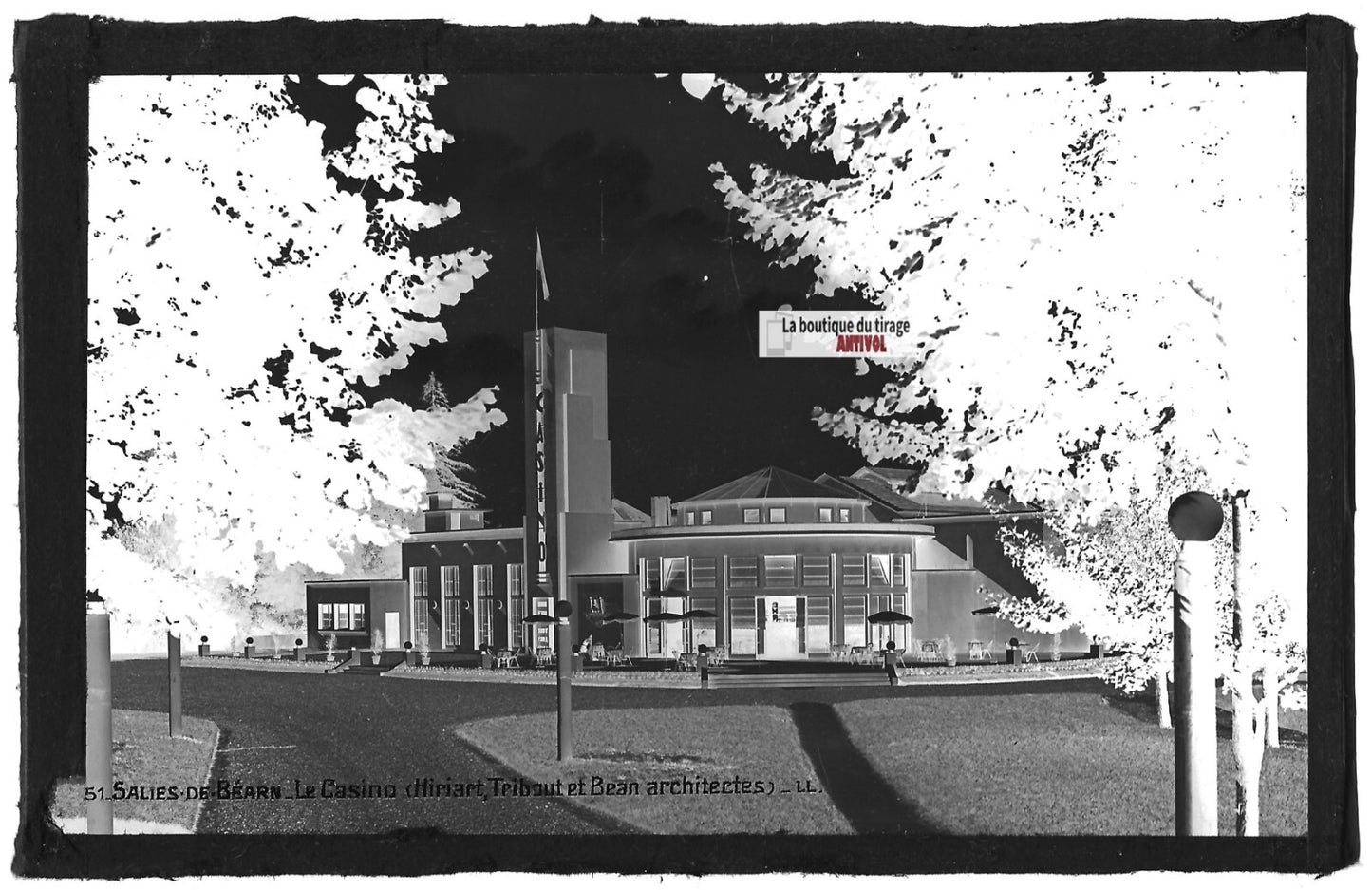 Plaque verre photo ancienne négatif noir & blanc 9x14 cm Salies-de-Béarn casino