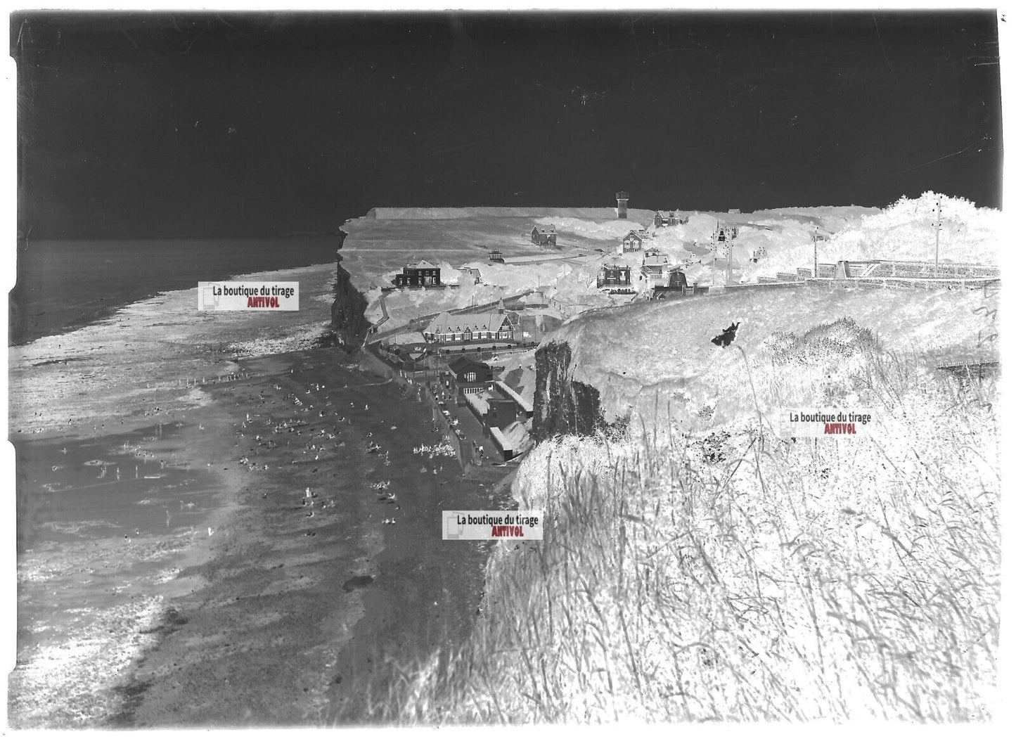 Plaque verre photo ancienne négatif noir et blanc 13x18 cm plage de Puys Dieppe
