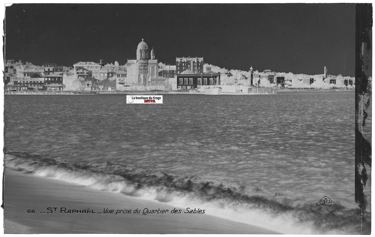 Plaque verre photo, négatif noir & blanc 9x14 cm, Saint-Raphaël, mer, bateau