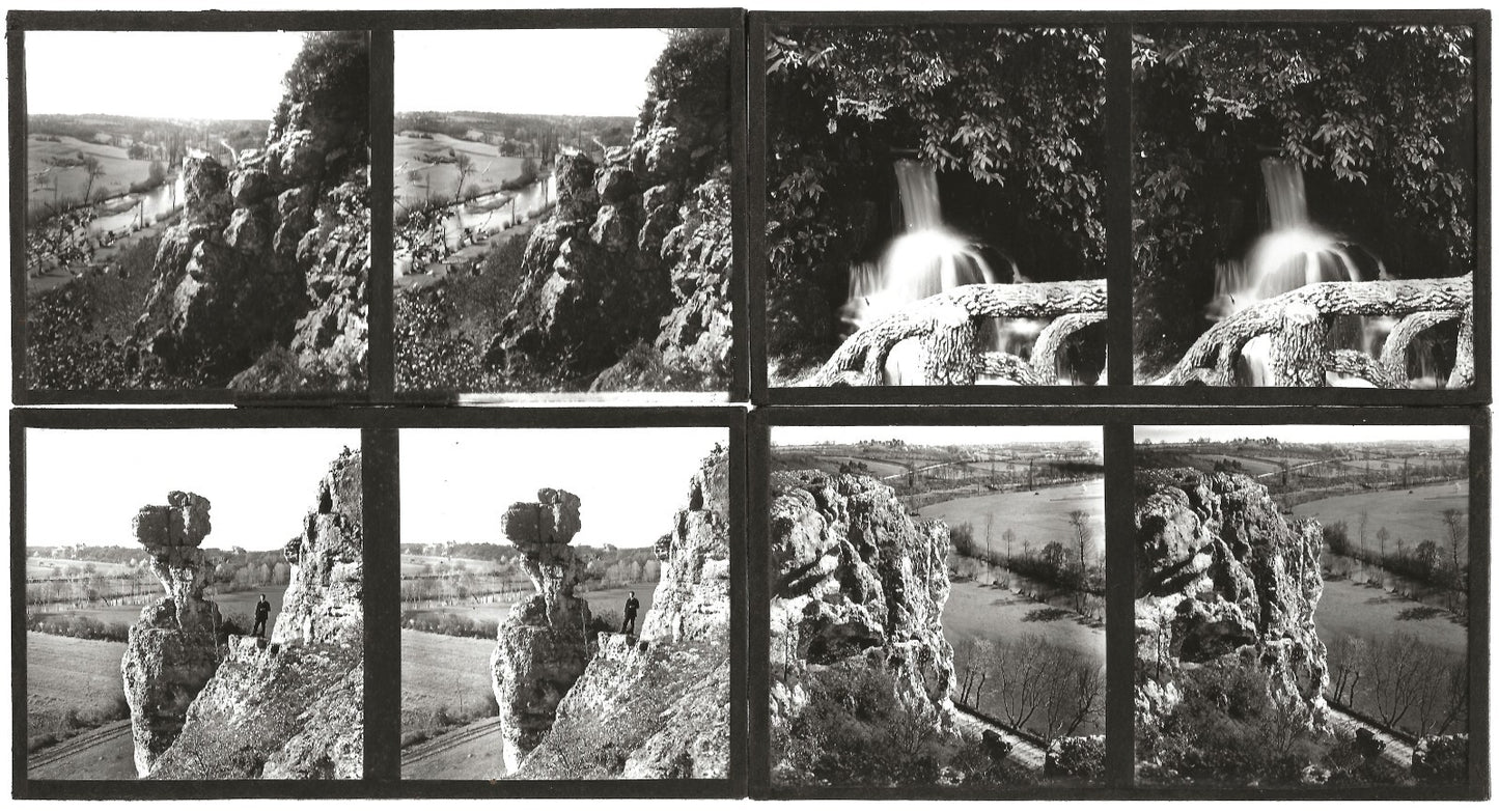 Paysages France, photos stéréoscopique plaques de verre, lot 10 positifs 7x13 cm