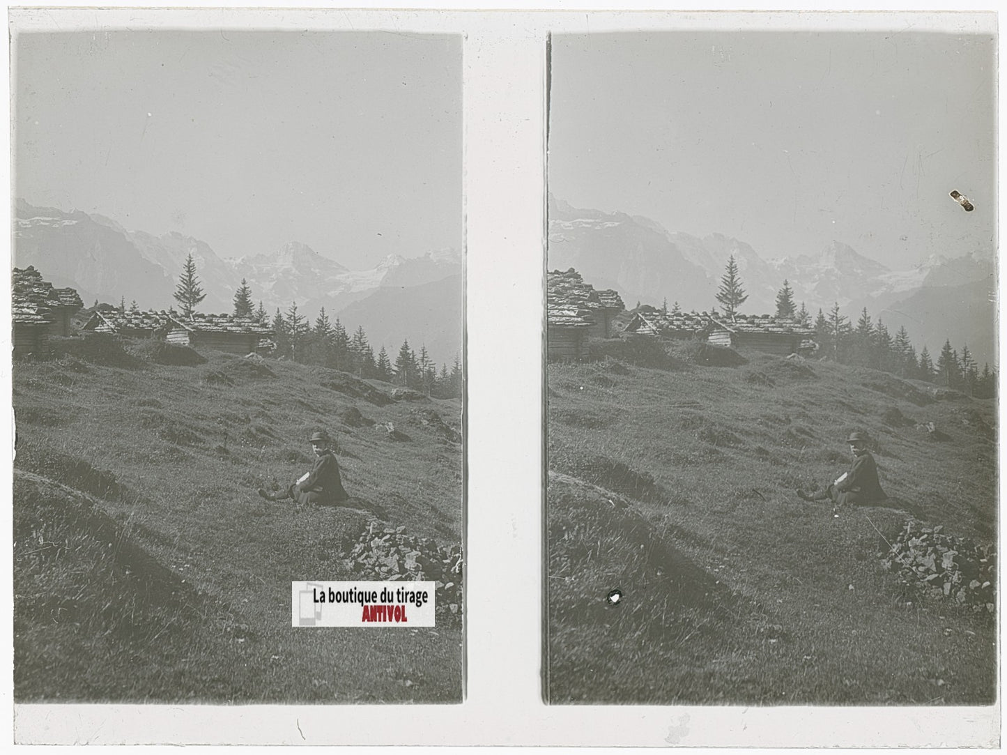 Paysages, Alpes Suisse, stéréo photo plaque verre, noir & blanc, 9x12 cm