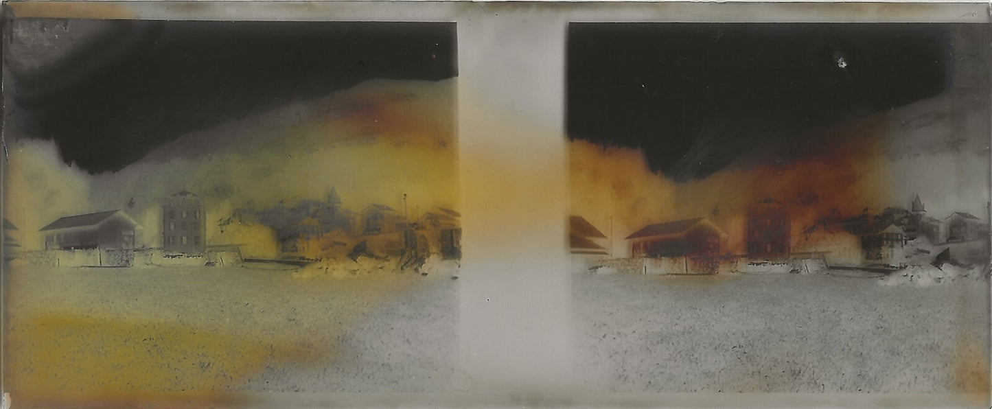 Village, Plaque verre photo stéréoscopique, négatif noir & blanc 4,5x10,7 cm