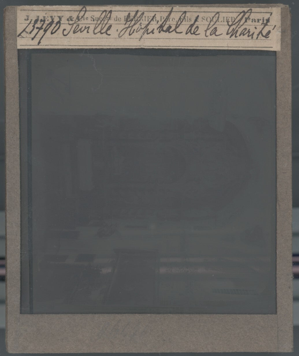 Hôpital de la Charité, Séville, Espagne, photo plaque verre, positif 8,5x10 cm