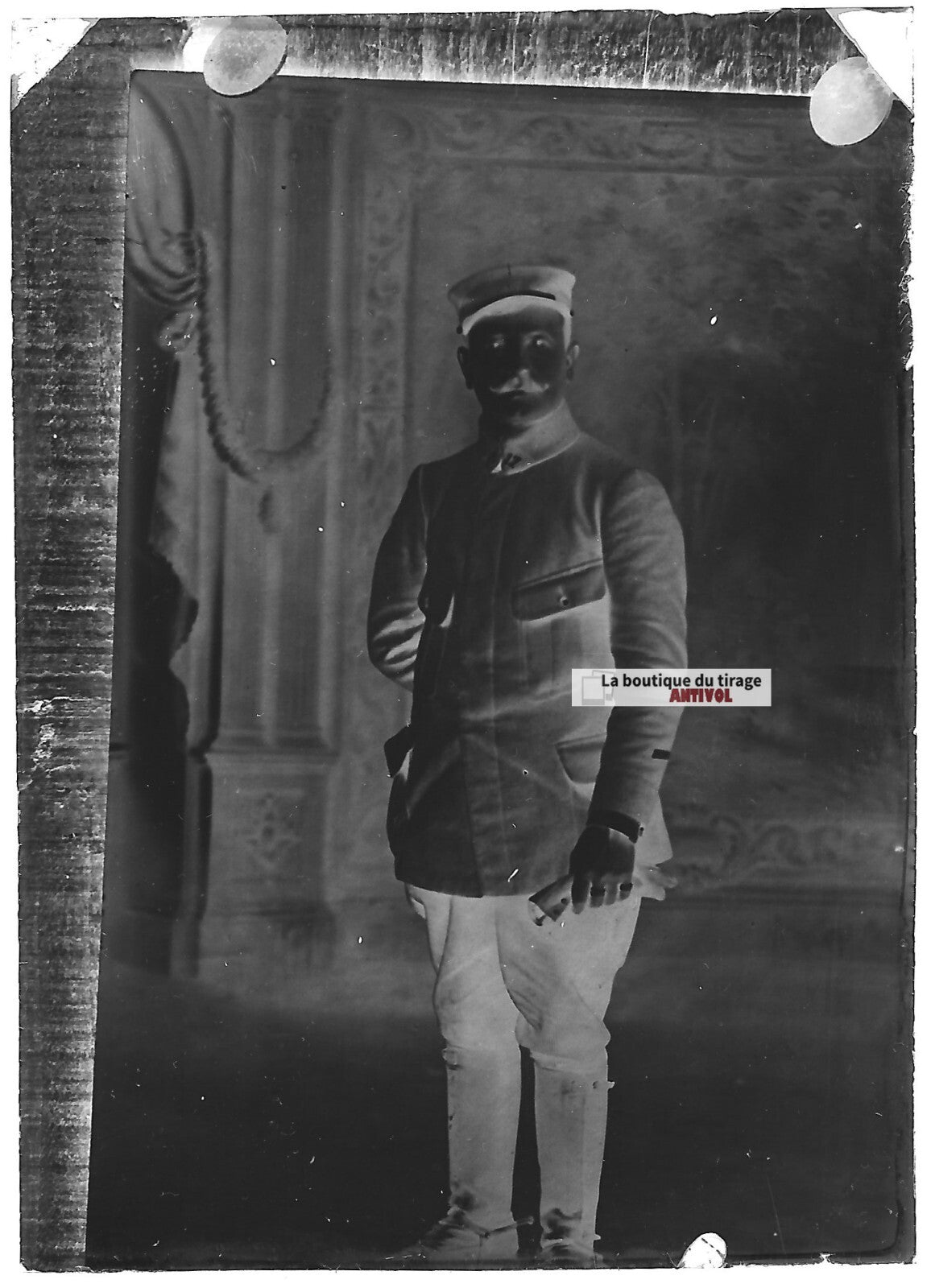 Plaque verre photo ancienne négatif noir et blanc 6x9 cm soldat France tenue