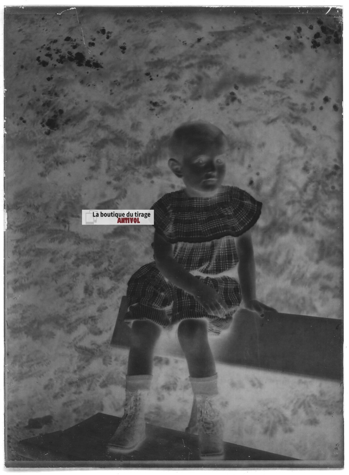 Plaque verre photo ancienne négatif noir et blanc 13x18 cm enfant vintage France