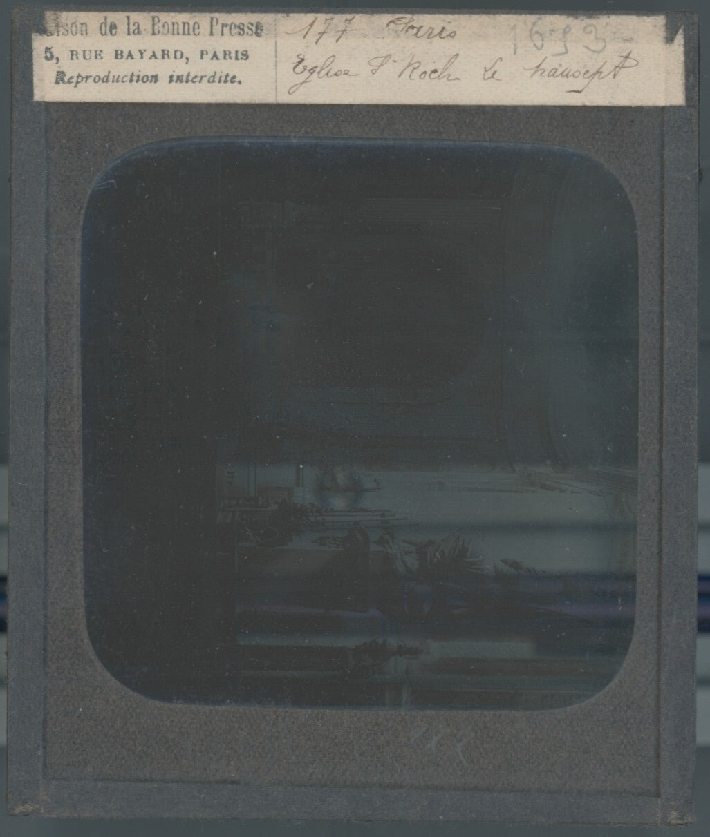 Eglise Saint-Roch, Paris, photo ancienne plaque verre, positif 8,5x10 cm