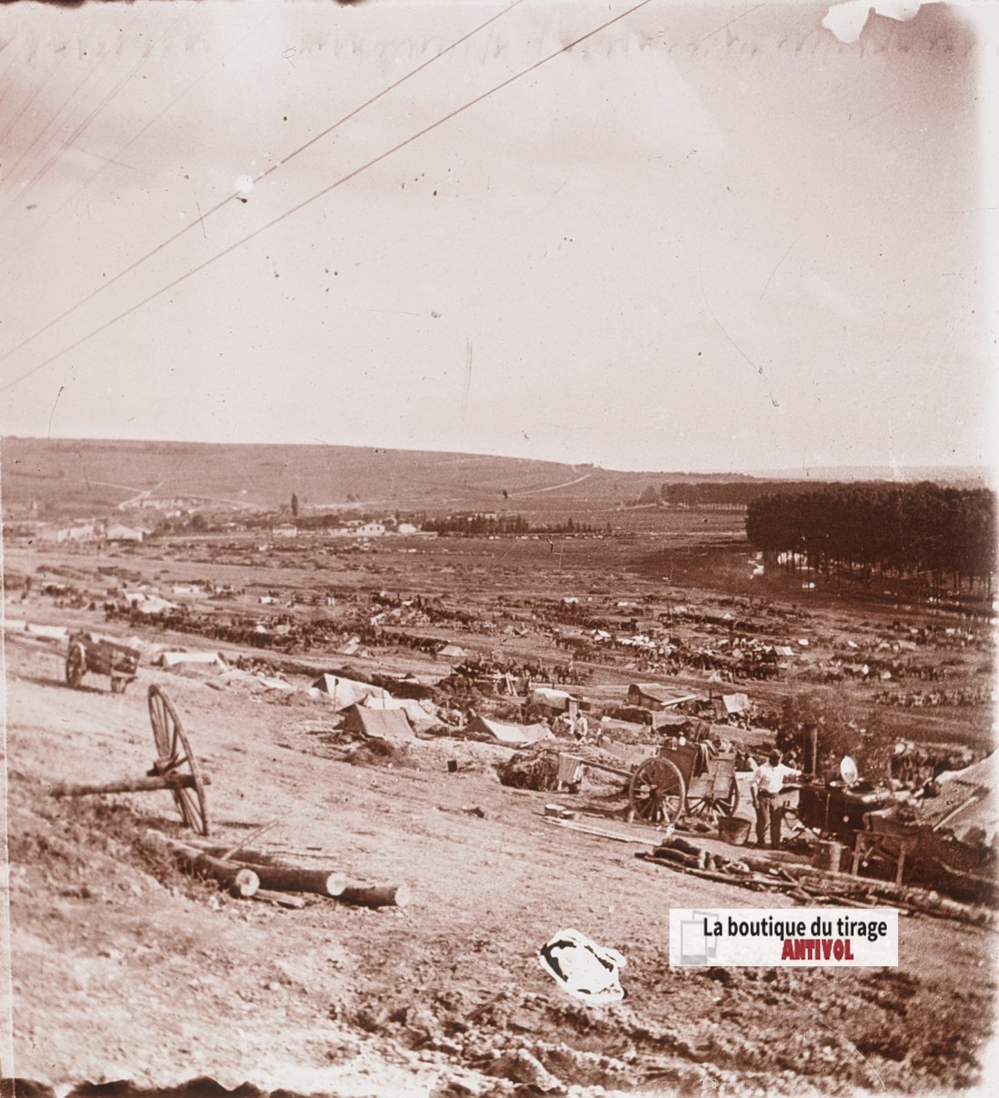 Argonne, camp militaire WW1, plaque verre stéréo, photo ancienne 4,5x10,7 cm