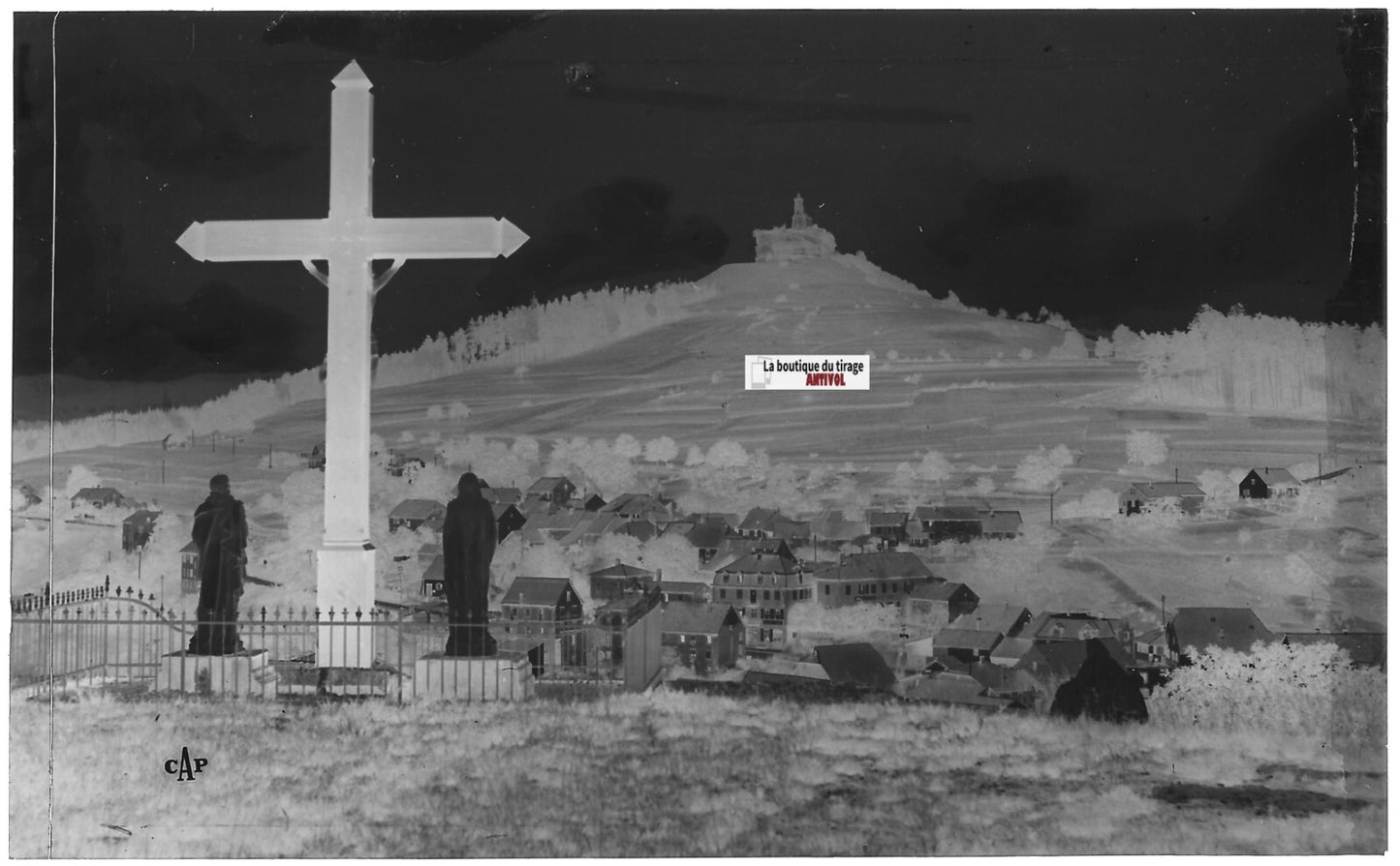 Plaque verre photo ancienne, négatif noir & blanc 9x14 cm, Dabo village France