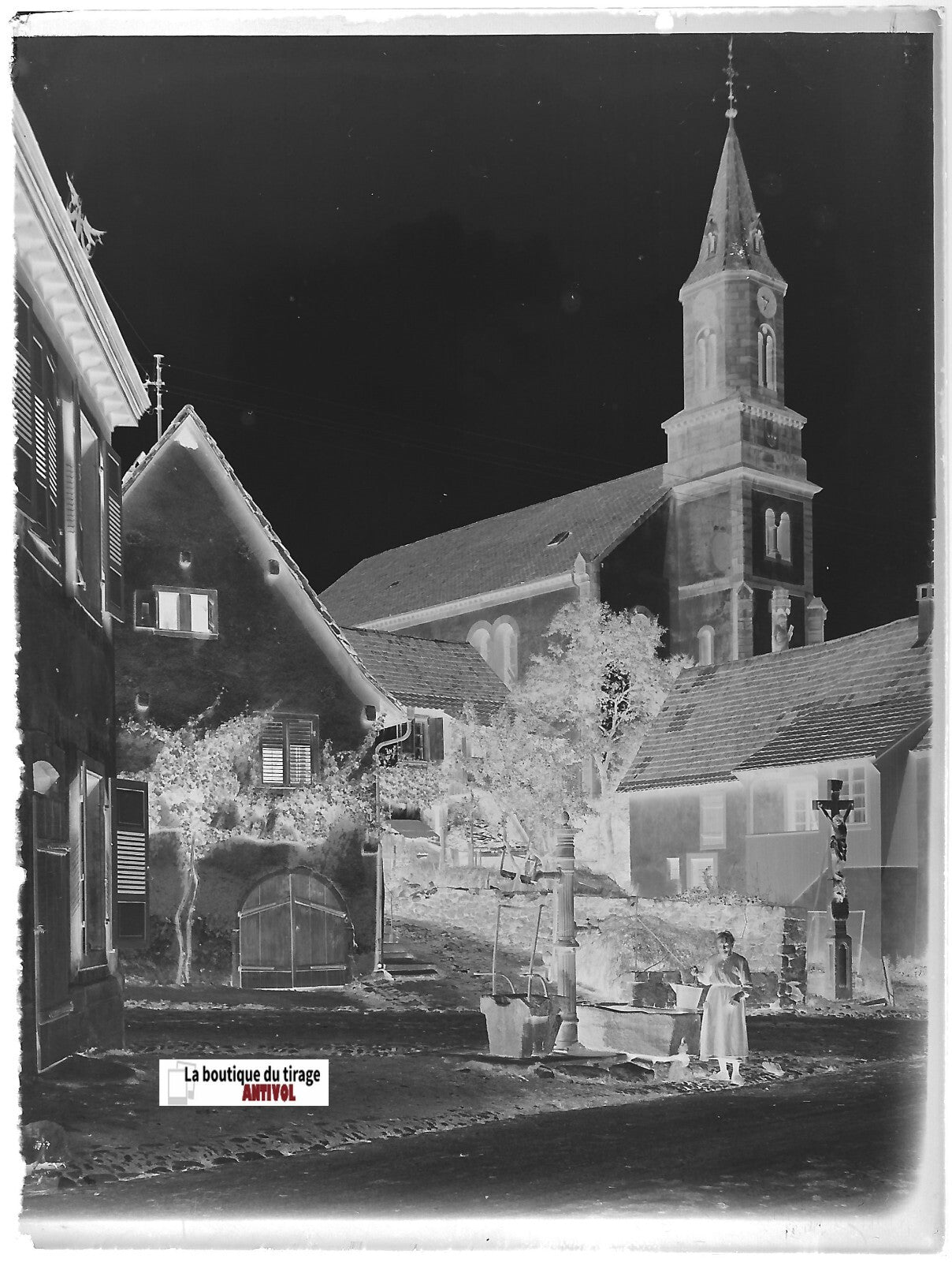 Eichhoffen, Alsace, Plaque de verre photo, négatif ancien noir & blanc 9x12 cm