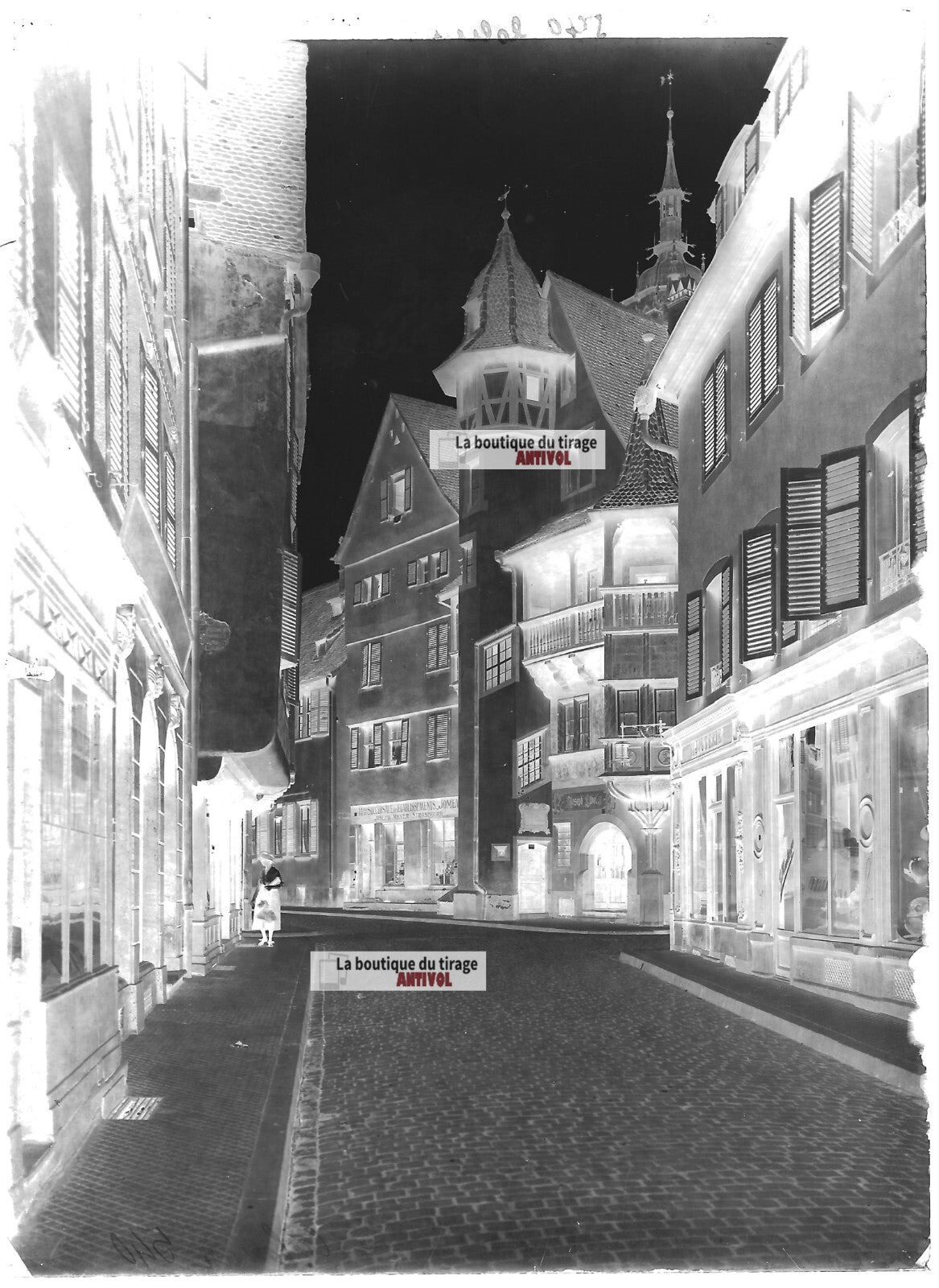Plaque verre photo ancienne négatif noir et blanc 13x18 cm Colmar Maison Pfister