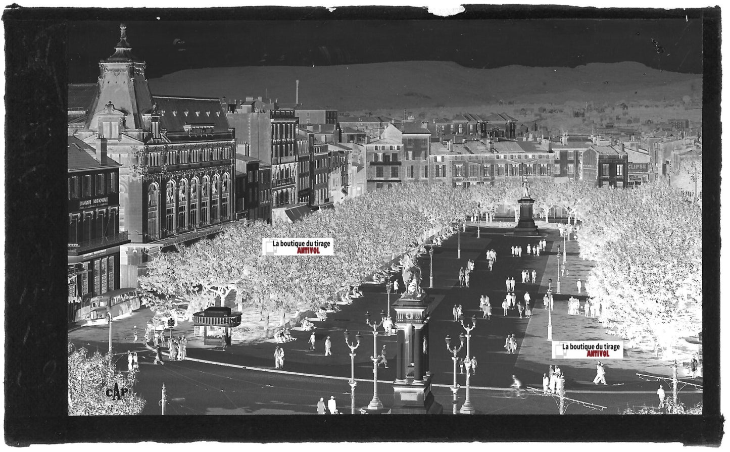 Plaque verre, photo négatif noir & blanc 9x14 cm, Clermont-Ferrand, place Jaude