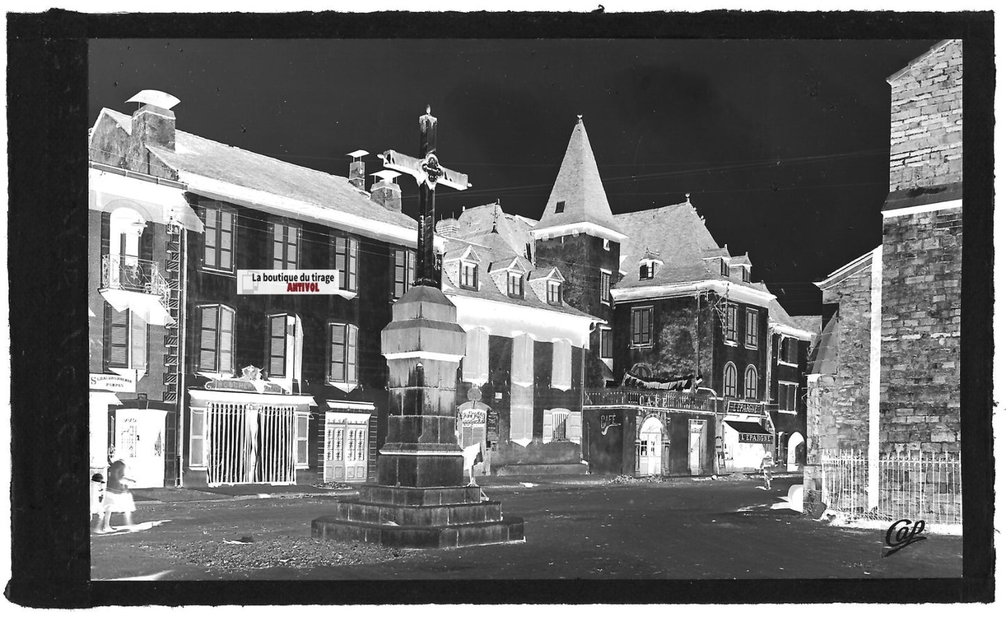 Plaque verre photo vintage négatif noir & blanc 9x14 cm Oloron-Sainte-Marie