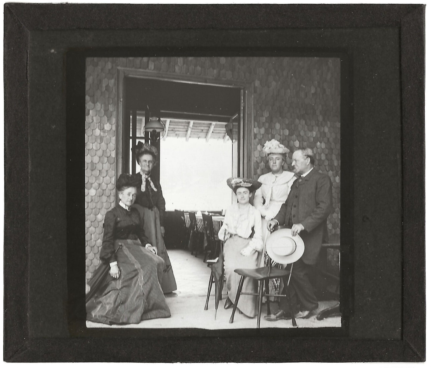 Famille, femmes, France, photo ancienne plaque de verre, positif 8,5x10 cm