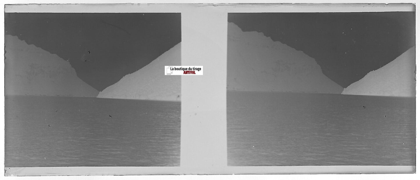 Paysage, Plaque verre photo stéréoscopique, négatif noir & blanc 4,5x10,7 cm