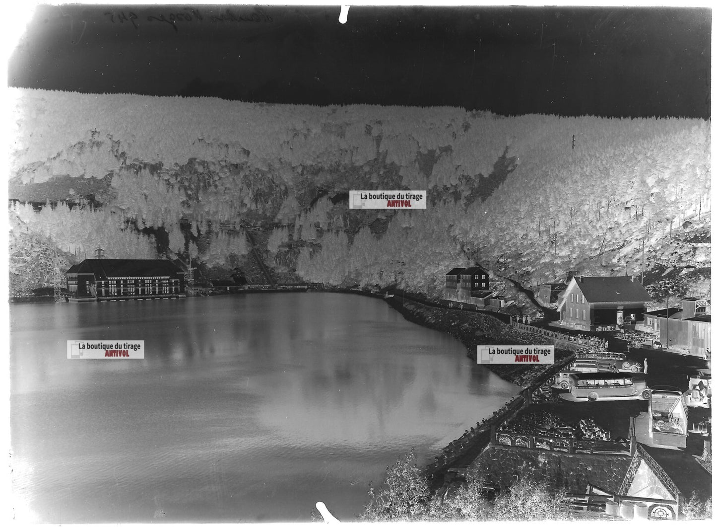 Plaque verre photo ancienne négatif noir et blanc 13x18cm lac Noir Orbey Vosges