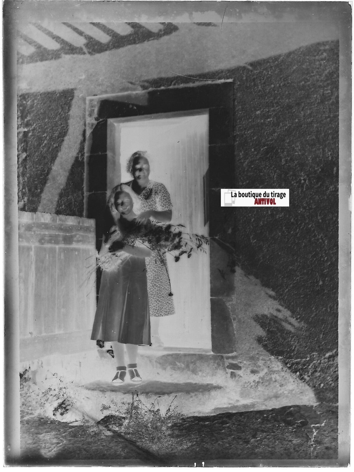 Personnages France, Plaque verre photo ancienne, négatif noir & blanc 9x12 cm