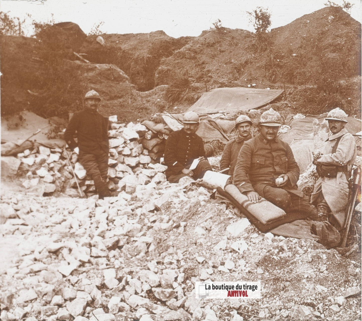Curlu, soldats, guerre WW1, plaque verre stéréo, photo ancienne 4,5x10,7 cm